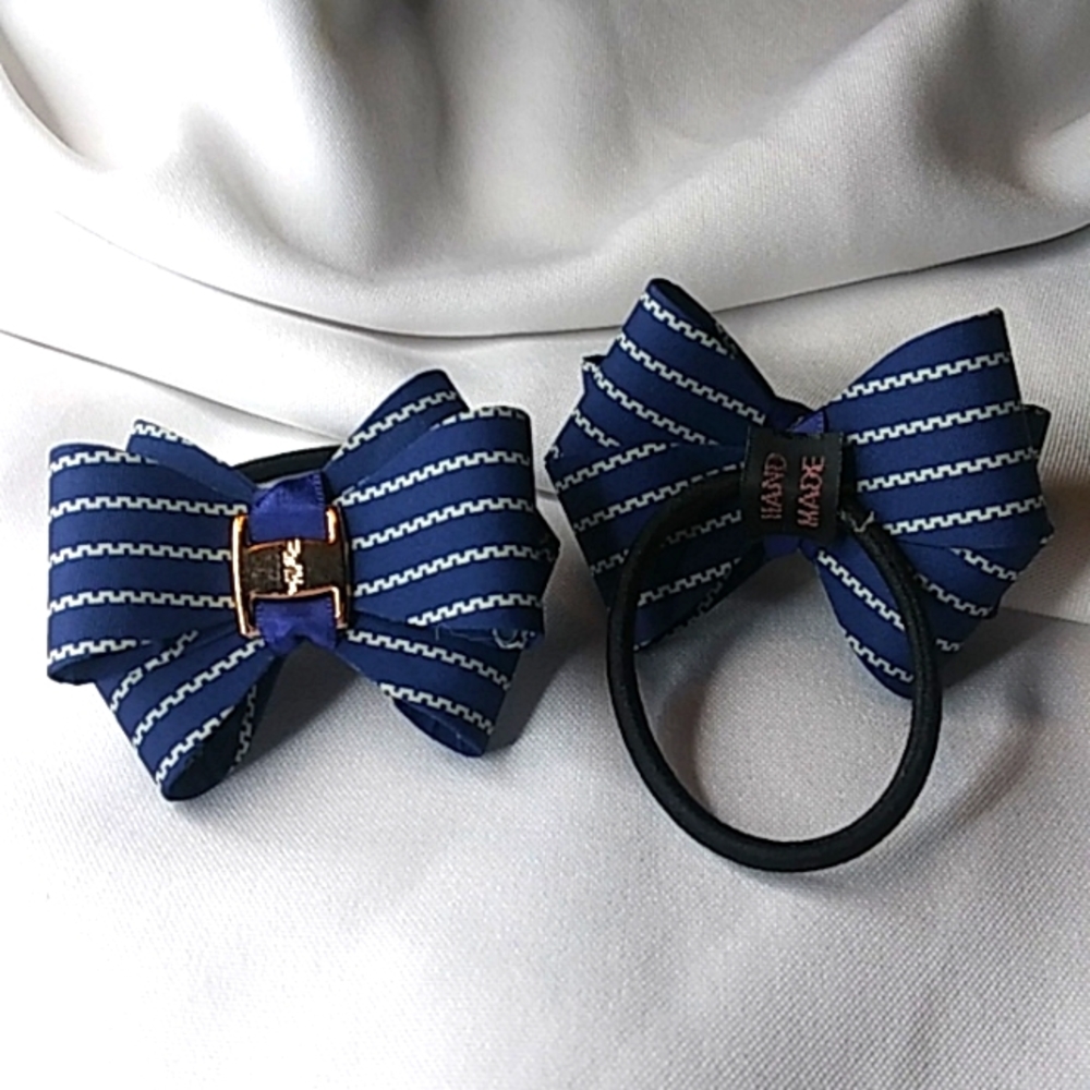 2 pcs Navy bow hair tie